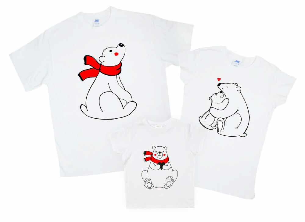 Комплект семейных футболок "Мишки в шарфиках" от магазина Спиногрыз