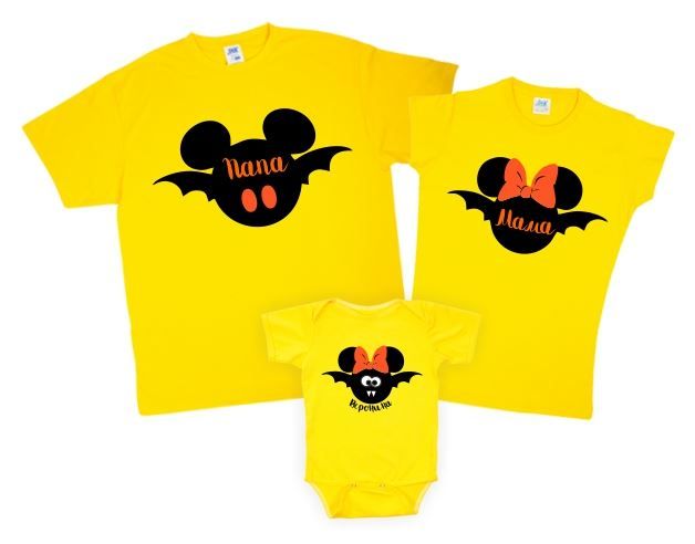 Комплект семейных футболок с боди "Микки летучие мыши контур"  от магазина Спиногрыз