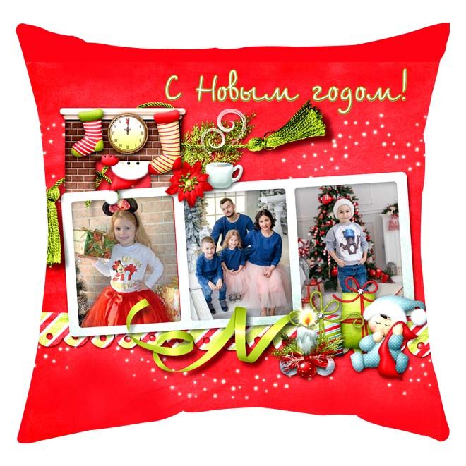Мини-подушка декоративная "С Новым Годом! красная на 3 фото" от магазина Спиногрыз