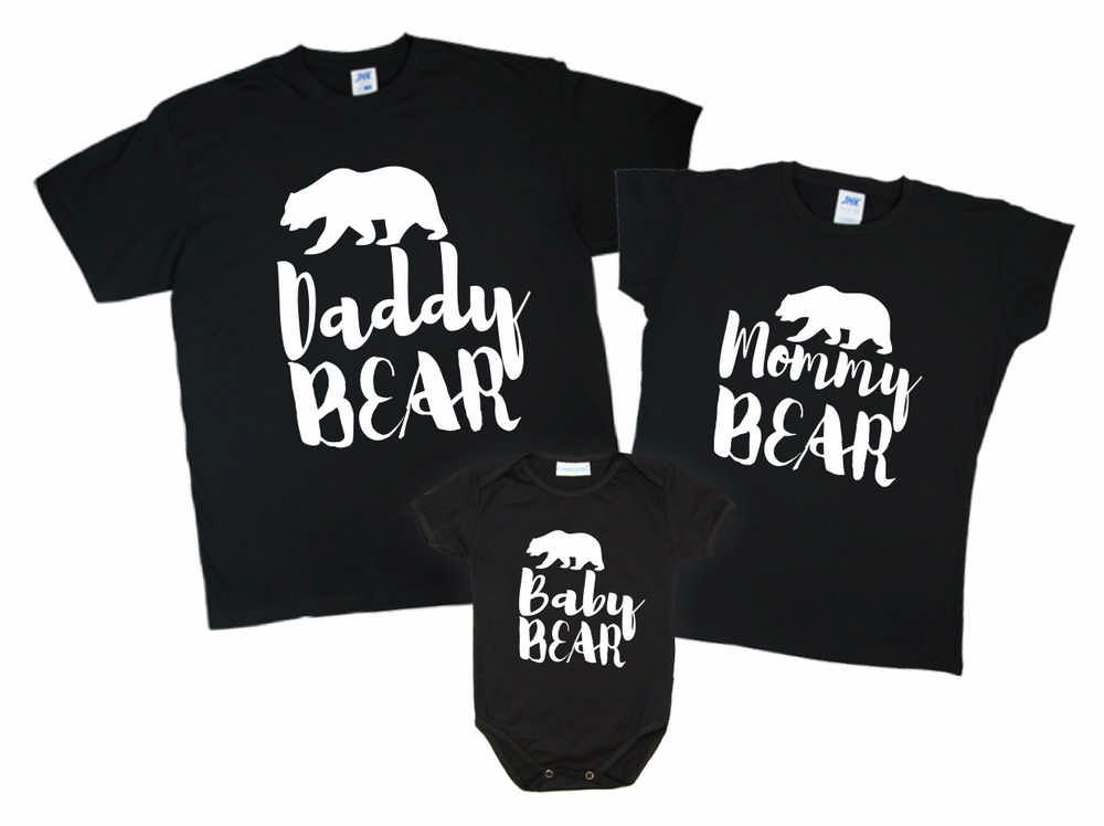 Комплект семейных футболок с бодиком "Daddy Mom bear" от магазина Спиногрыз
