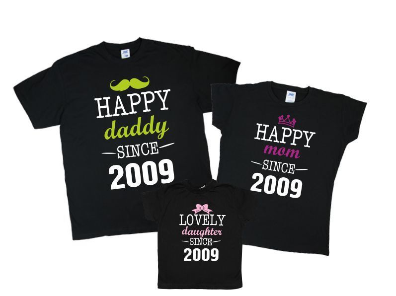 Комплект семейных футболок "Happy Mom, Dad since" от магазина Спиногрыз