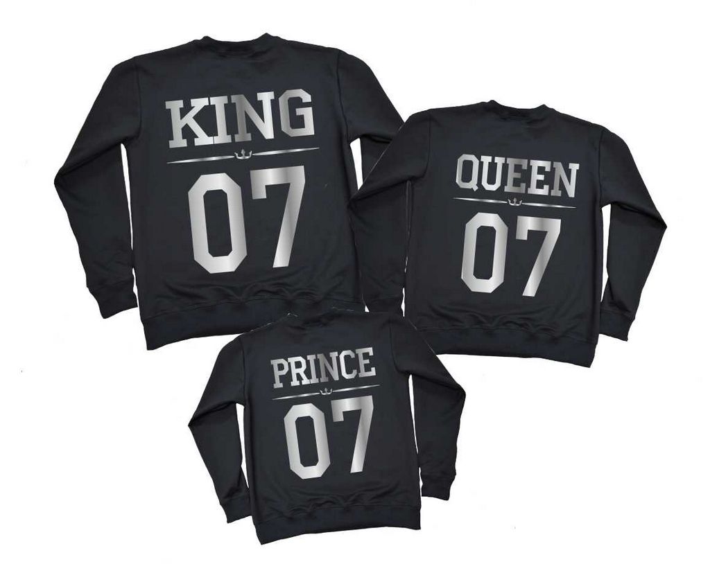 Комплект семейных свитшотов "King Queen Prince с полоской" от магазина Спиногрыз