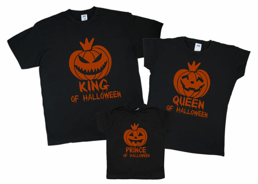 Комплект семейных футболок "Тыквы King Queen Prince" от магазина Спиногрыз