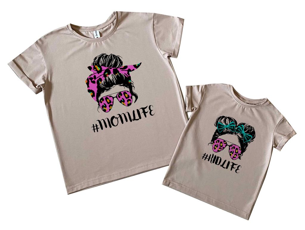 Комплект футболок мама-дочка "Mom life, kid life" от магазина Спиногрыз