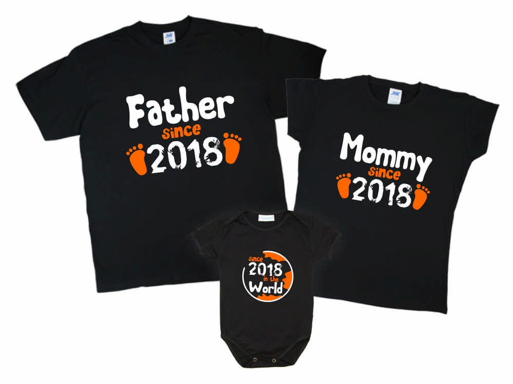 Комплект семейных футболок с боди "Father, mommy since..." от магазина Спиногрыз