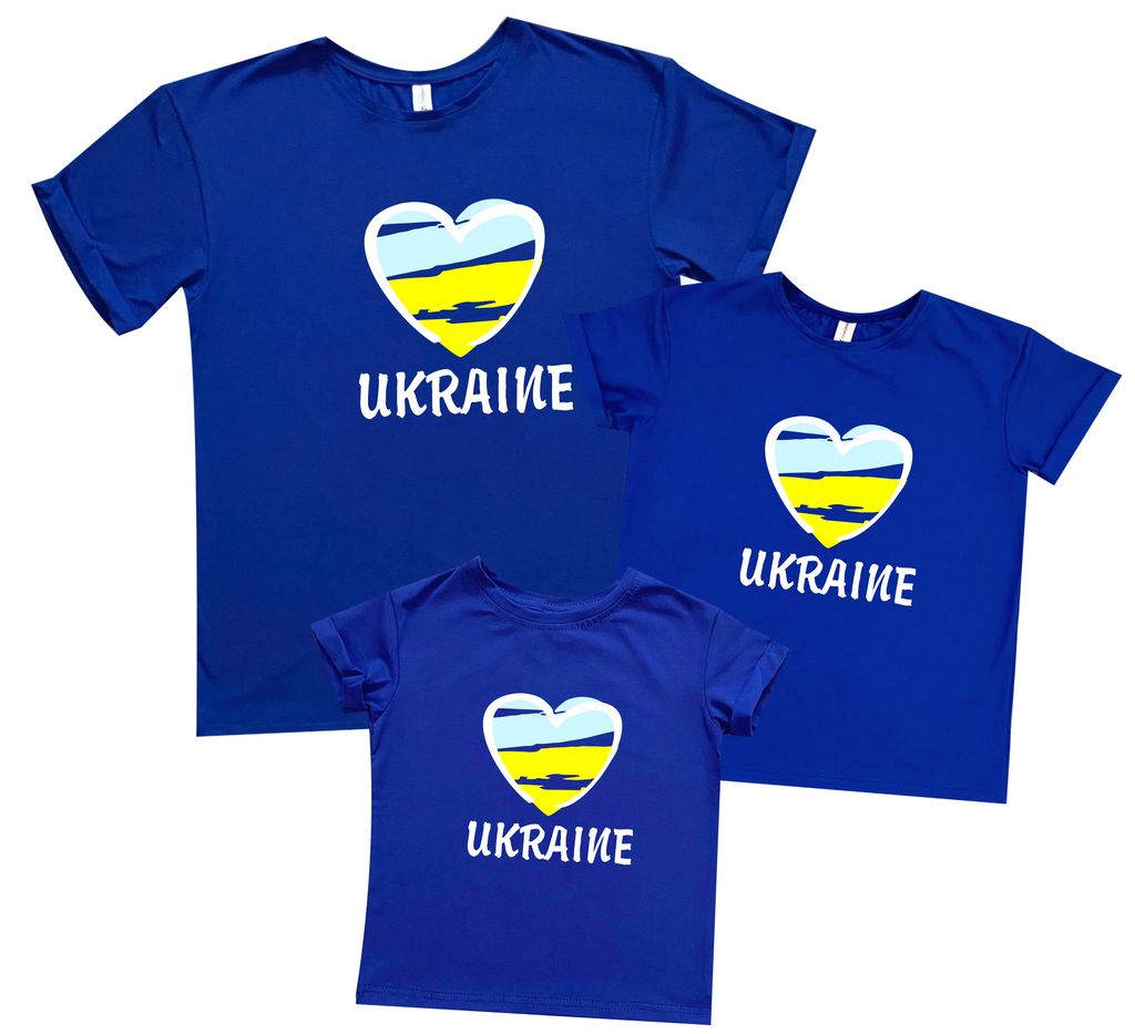 Комплект семейных футболок Boyfriend "Ukraine жовто блакитне сердечко" от магазина Спиногрыз