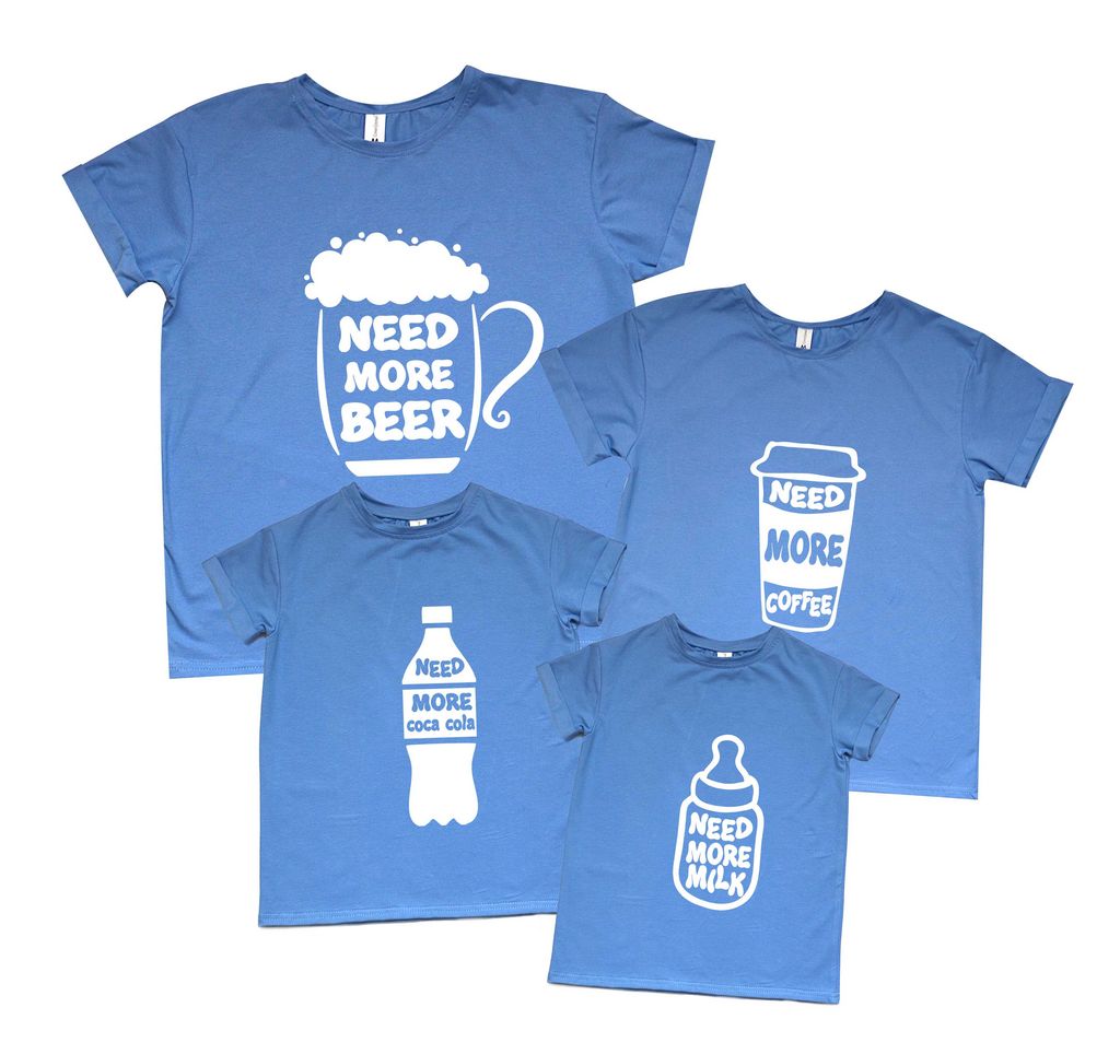 Комплект семейных футболок Boyfriend "Need more beеr, coffe" от магазина Спиногрыз