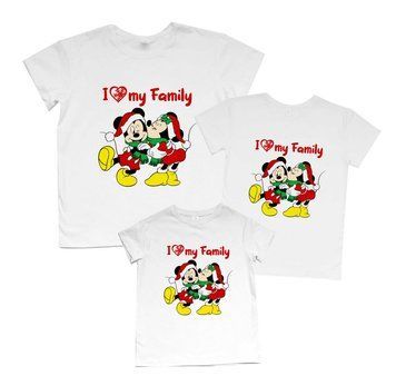 Комплект семейных футболок "I love my family-микки новогодние" 86858 фото