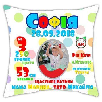 Міні-подушка декоративна "Метрика Кіндер з фото" 62764 фото