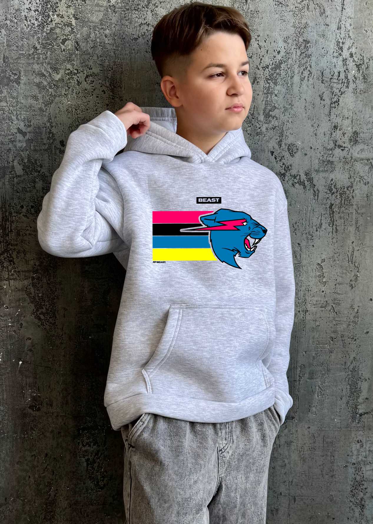 Толстовка утеплена Mr Beast кольорові полоси от магазина Спиногрыз